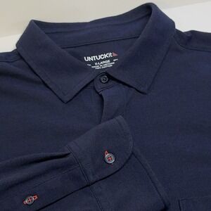UNTUCKit Luxe Tee BD Button Up Shirt Men's XL Blue Knit Long Sleeve Collared
